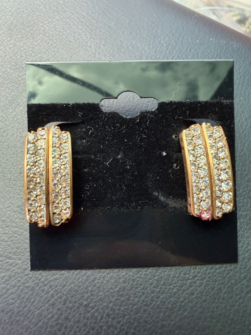 Vintage Gold-Tone Crystal Clip on Earrings - Women Jewelry